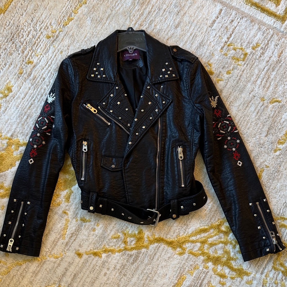 Vigoss Black pleather Jacket with Studs and Embroidery